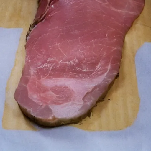 Image similar to gordon ramsay's face on a cooked leg of ham