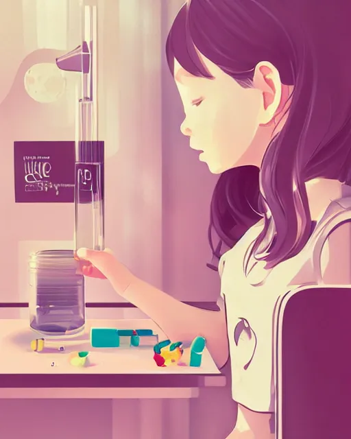 Image similar to a little girl is doing a science experiment. clean cel shaded vector art. minimalist illustration art by lois van baarle, artgerm, helen huang, by makoto shinkai and ilya kuvshinov, rossdraws