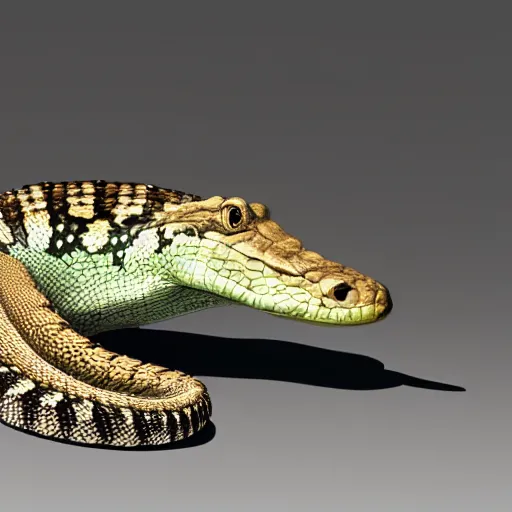 Image similar to rattlesnake and crocodile morphed together, half crocodile half rattlesnake, hyperrealism