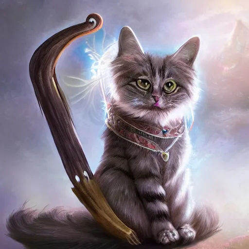 Image similar to fantasy cat holding magical staff, high detail, digital art, concept art,fantasy art, 4k