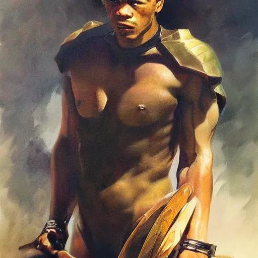 Prompt: ultra realistic portrait painting of justice smith, art by frank frazetta, 4 k, ultra realistic, highly detailed, epic lighting