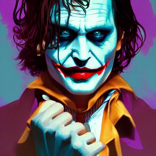 Image similar to Johnny Depp as The Joker, ambient lighting, 4k, alphonse mucha, lois van baarle, ilya kuvshinov, rossdraws, artstation