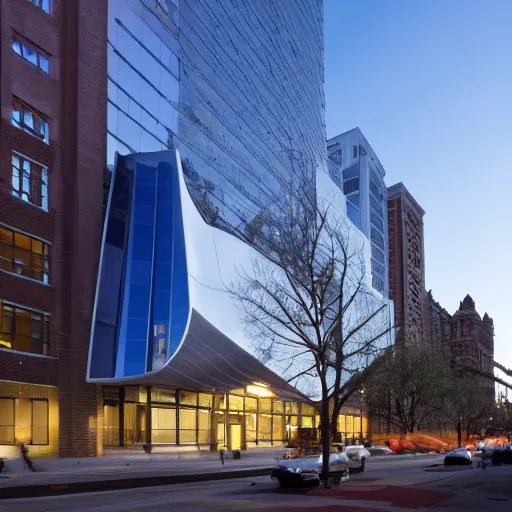 Prompt: Columbia College in Chicago as designed by Zaha Hadid