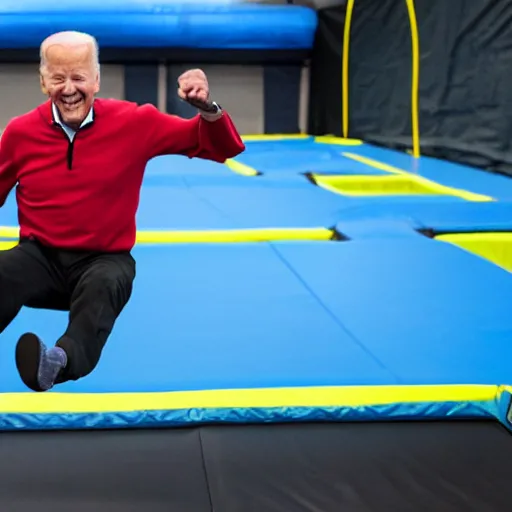 Image similar to Joe Biden jumping in a trampoline park