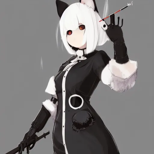 Image similar to full body portrait of 2B nier automata wearing a cat maid suit by Thomas romain, trending on artstation, artstationHD, artstationHQ