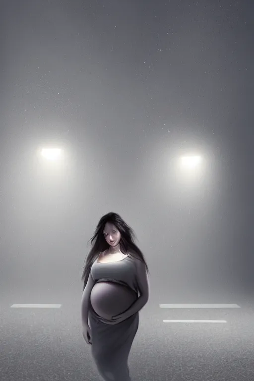 Image similar to pregnant woman under street light, highly detailed, sharp focused, ultra realistic digital concept art by gre