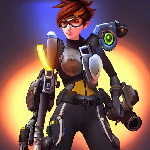 Image similar to digital dramaticly lit artwork of tracer from the game overwatch