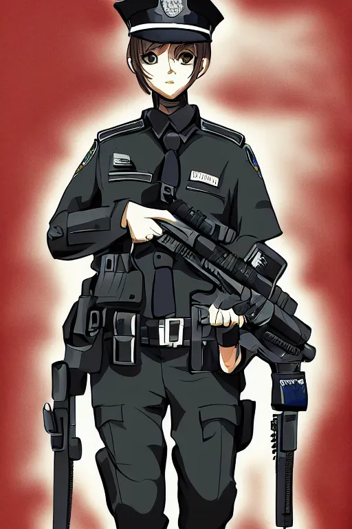 Image similar to police officer, authoritive, dominant, symmetrical, highly detailed, digital art, sharp focus, trending on art station, anime art style