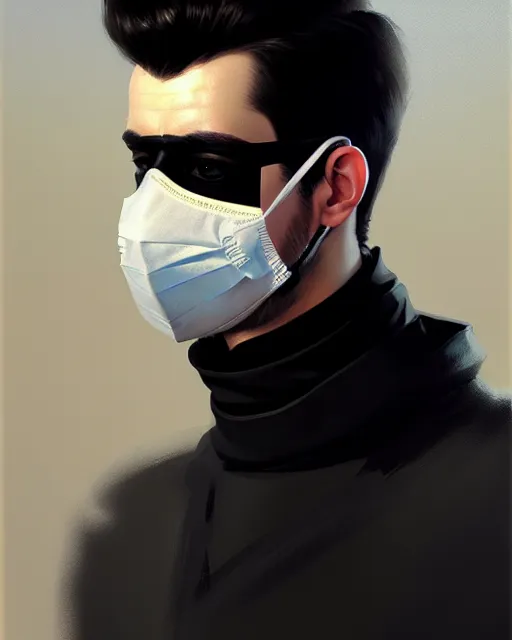 Image similar to a ultradetailed beautiful panting of a european young man wearing black medical mask, by ilya kuvshinov, greg rutkowski and makoto shinkai, trending on artstation