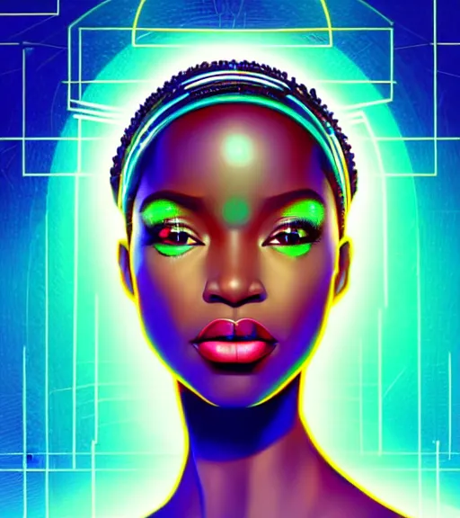 Prompt: symmetry!! african princess of technology, solid cube of light, hard edges, product render retro - futuristic poster scifi, lasers and neon circuits, beautiful dark skin african princess, intricate, elegant, highly detailed, digital painting, artstation, concept art, smooth, sharp focus, illustration, dreamlike, art by artgerm