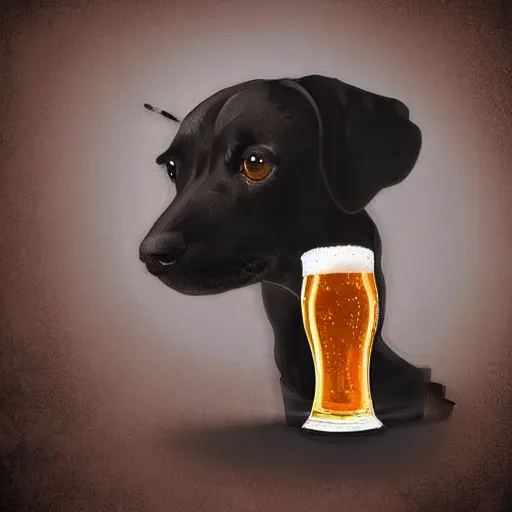 Image similar to digital art of a dog drinking beer