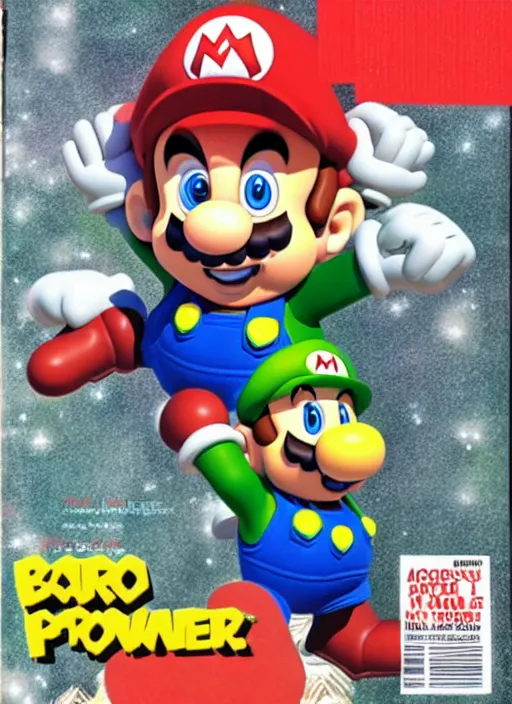 Prompt: Cover of the Nintendo Power magazine featuring the third Mario brother named Sponge