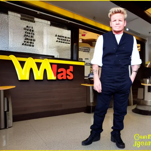 Image similar to gordon ramsay very happy to be at mcdonalds