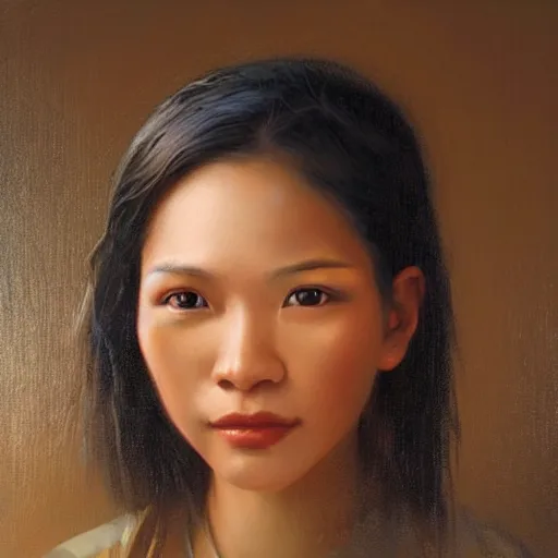 Prompt: portrait of an philipino woman ( 3 5 ) from the philippines in 2 0 2 1, an oil painting by ross tran and thomas kincade