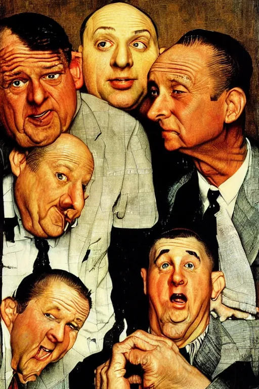 Image similar to the three stooges painted by norman rockwell