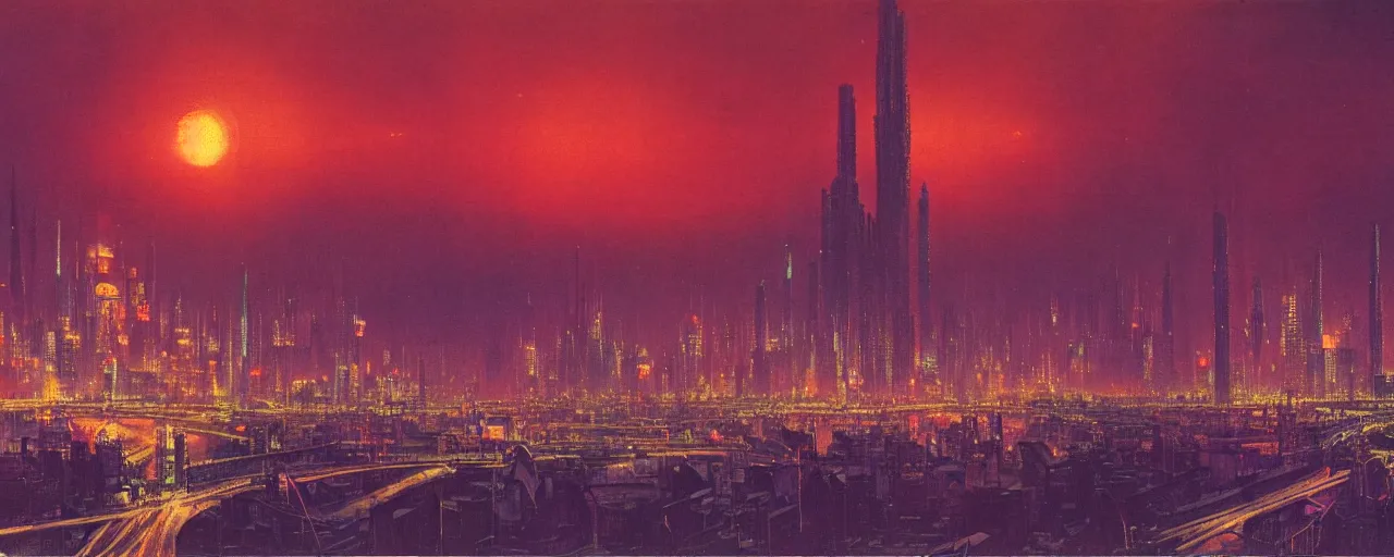 Image similar to awe inspiring bruce pennington cityscape, digital art painting of 1 9 6 0 s, old japan at night, 4 k, matte