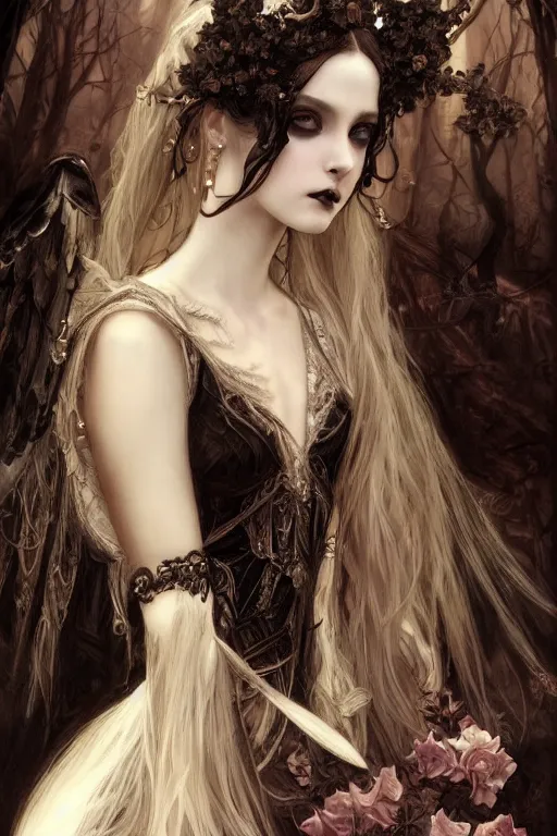 Image similar to beautiful and gothic and victorian and luxury and mythical young medieval dark princess portrait like blackpink lisa+smoky eyes+front face with light flowing hair, ultradetail face, art and illustration by tian zi and craig mullins and WLOP and alphonse mucha, fantasy, intricate complexity, human structure, human anatomy, fantasy character concept, watermark, blurry, hyperrealism 8k
