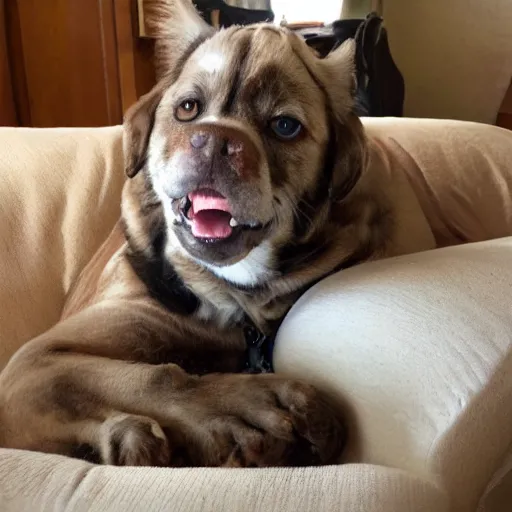 Image similar to cozy wide picture of older handsome lord richard is sitting gracefully on a sofa, his eyes look wise, happy wise. he has bouncy belly, oh he is a human by the way