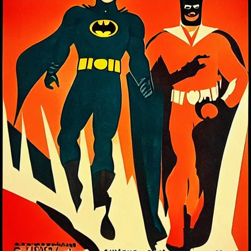 Prompt: Soviet propaganda poster featuring Batman