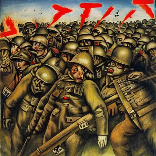 Prompt: war in the trenches by otto dix