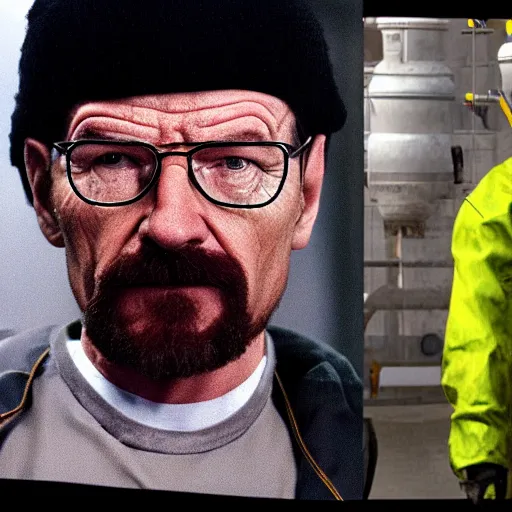 Prompt: Bryan Cranston as Gordon Freeman, dressed as Gordon Freeman from half life 2, still from a movie