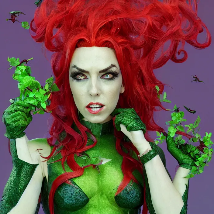 Image similar to portrait of Melanie C as a Poison Ivy in Batman & Robin 1997. intricate artwork. by Tooth Wu, wlop, beeple, dan mumford. octane render, trending on artstation, greg rutkowski very coherent symmetrical artwork. cinematic, hyper realism, high detail, octane render, 8k