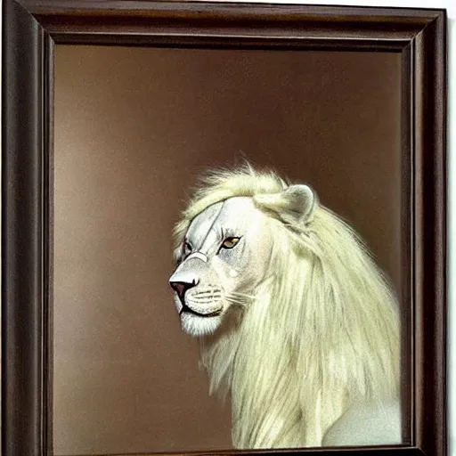 Prompt: award winning photo of muscular male albino anthropomorphic anthro furry white lion by george frederic watts