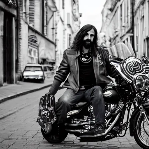 Prompt: jesus on a harley, street photographer, leica s