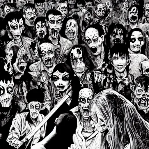 Prompt: horde of zombies in new york, highly detailed junji ito art