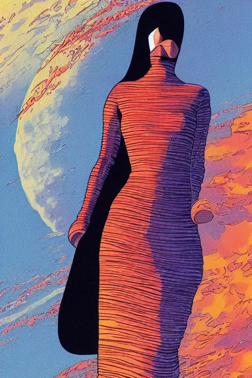 Prompt: cyber portrait fashion model in space artwork by jean giraud