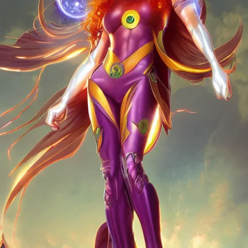 Image similar to ultra realistic illustration, bella thorne as starfire anime, intricate, elegant, highly detailed, digital painting, artstation, concept art, smooth, sharp focus, illustration, art by artgerm and greg rutkowski and alphonse mucha