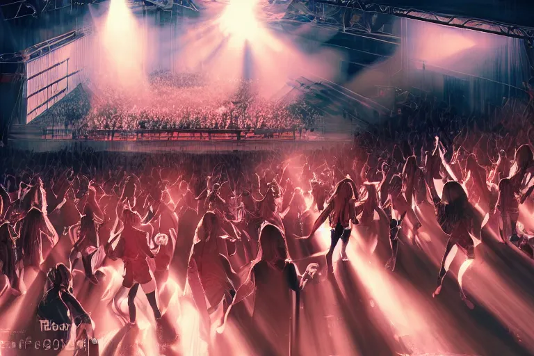 Prompt: the most amazing dream you ever had about japanese girls band idol concert, hyper realistic, ambient lighting, concept art, intricate, hyper detailed, smooth, dynamic volumetric lighting, octane, cinematic