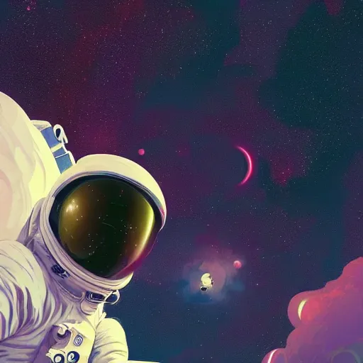 Image similar to very detailed and pop astronaut in space by inio asano, beeple and james jean, aya takano color style, 4 k, super detailed, night sky, digital art, digital painting, celestial, majestic, colorful