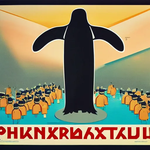 Image similar to a Soviet propaganda poster for Linux featuring a penguin