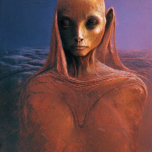 Prompt: portrait of ethereal goblin princess in golden armour by Beksinski