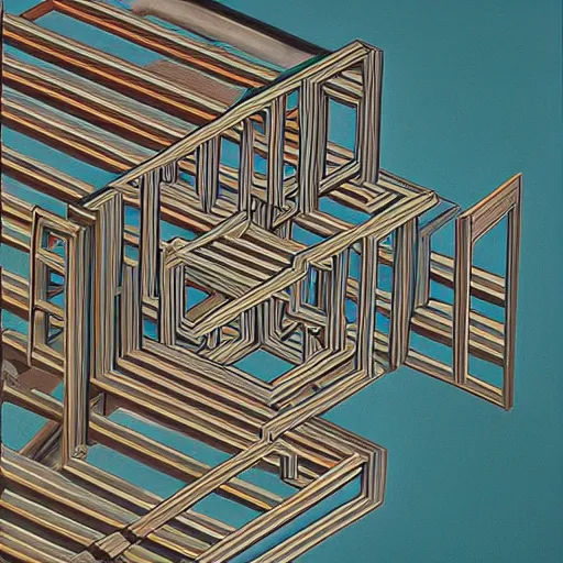 Prompt: the non-euclidean pasta by mc escher and leandro erlich, acrylic painting