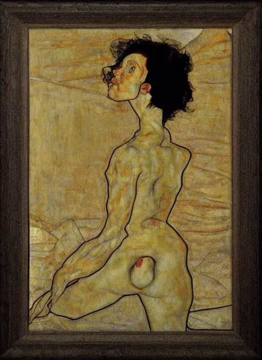 Image similar to shadows in the dark, backlight, extremely realistic and highly detailed painting by egon schiele, soft light, gold ratio