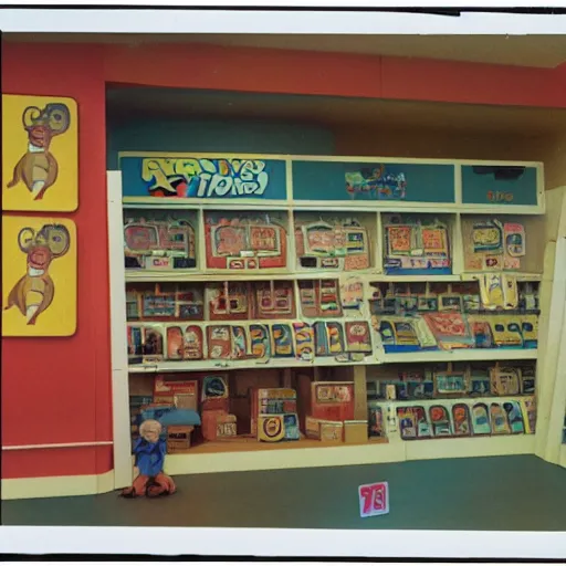 Prompt: 1 9 8 0's toys r us store, 1 6 mm film, 1 9 1 0 s, autochrome