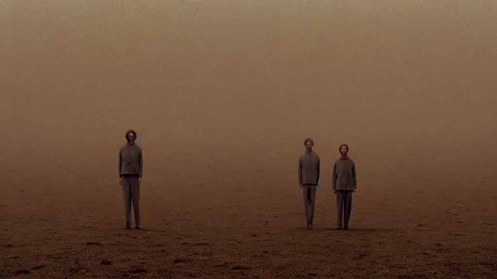 Prompt: we die every day, film still from the movie directed by Wes Anderson with art direction by Zdzisław Beksiński, wide lens