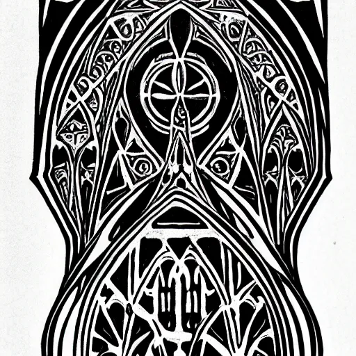 Image similar to Gothic cathedral. Tattoo design.