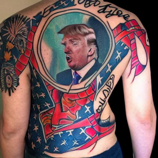 Prompt: a tattoo of Donald Trump