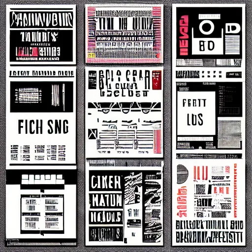 Image similar to beautiful cool graphic design setlist for pitchfork festival, bauhaus style photo collage stickers bold text design, set list of bands saturday and sunday