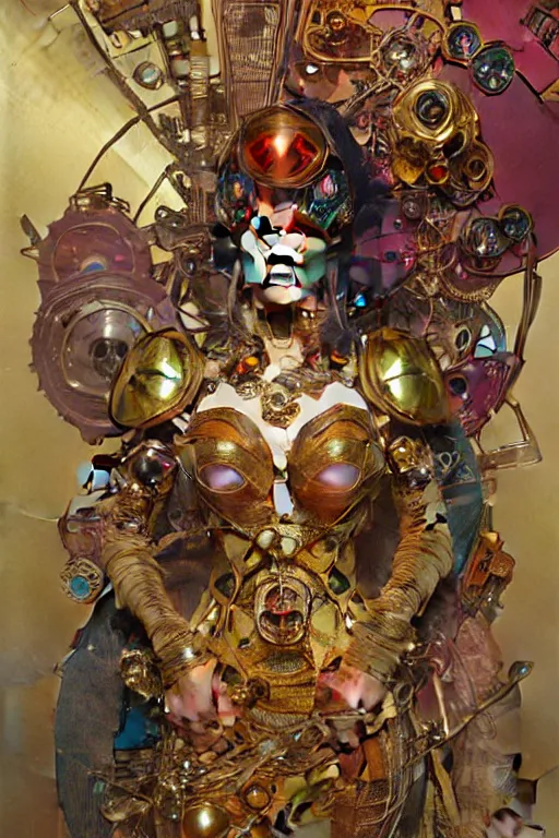 Image similar to panel of multicolored jewels with gold bugs and beetles with detailed armour, intricate details, realistic shaded , steampunk, cyberpunk, highly detailed, artstation, illustration by alphonse mucha and Greg Rutkowski