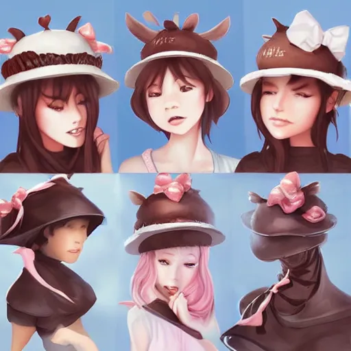 Prompt: personification of chocolate cupcake, cute hats, digital illustration by artgerm, tooth wu, studio ghibli, deviantart, sharp focus, artstation