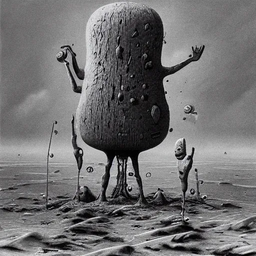 Image similar to spongebob by zdzisław beksiński