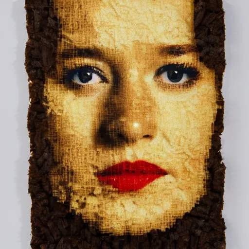 Image similar to a portrait made out of cheese of brie larson