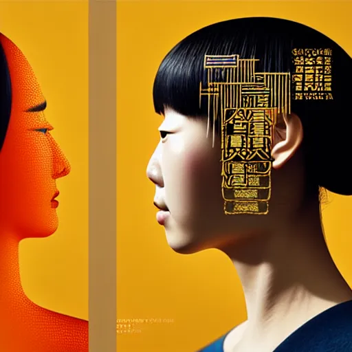 Image similar to portrait of a chinese woman :: side profile :: blood :: background sea :: intricate details in gold :: clockwork oxygen implant :: 8k :: simon stalenhag and Sandra Chevrier