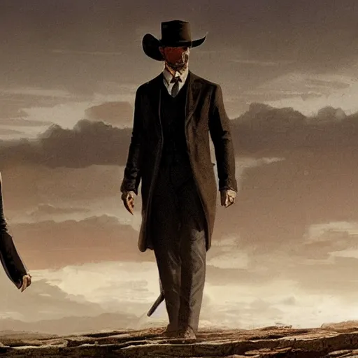 Prompt: the westworld series finale, cinematic, concept art