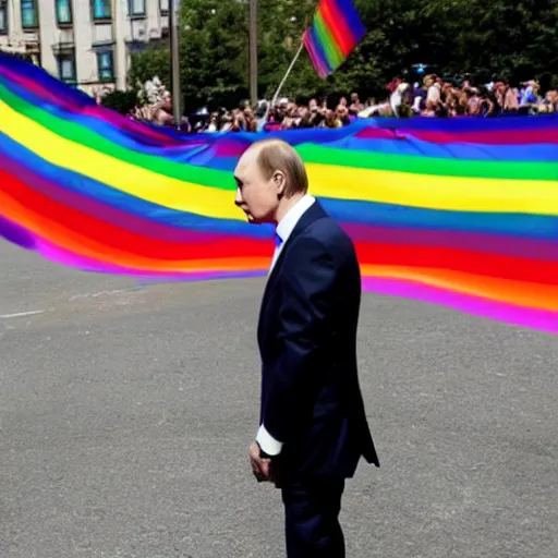 Image similar to Vladimir Putin wearing rainbow suit, Gay pride, rainbow flags