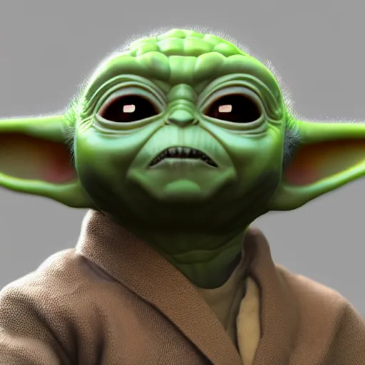 Image similar to “ baby yoda head on the body of brock lesnar, hiperrealist, photorealist, unreal engine 5, 4 k uhd ”